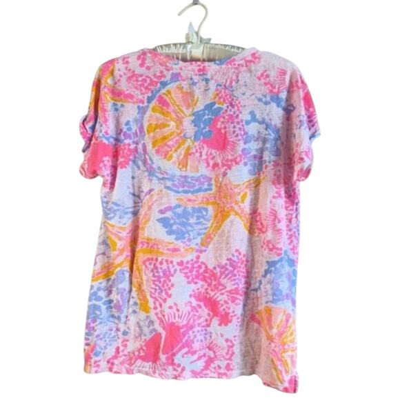Lilly Pulitzer Inara Linen Top | Paradise Pink Bohemian Beach Starfish | Size M - Picture 4 of 7